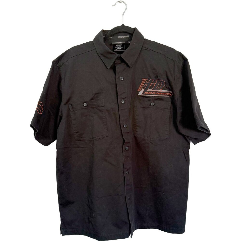 Vintage Harley Davidson HD Embroidered Black Button Up Shirt Size L